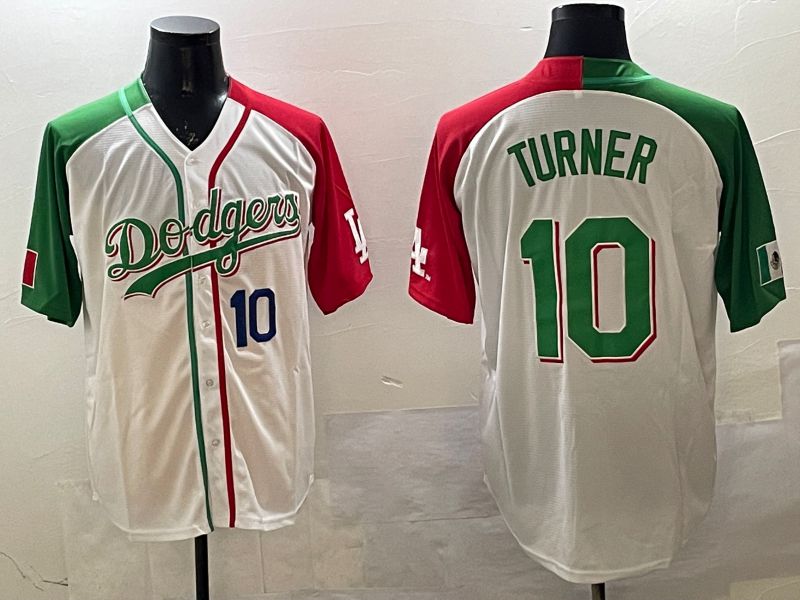 Men Los Angeles Dodgers 10 Turner White Green Game 2025 Nike MLB Jersey style 8
